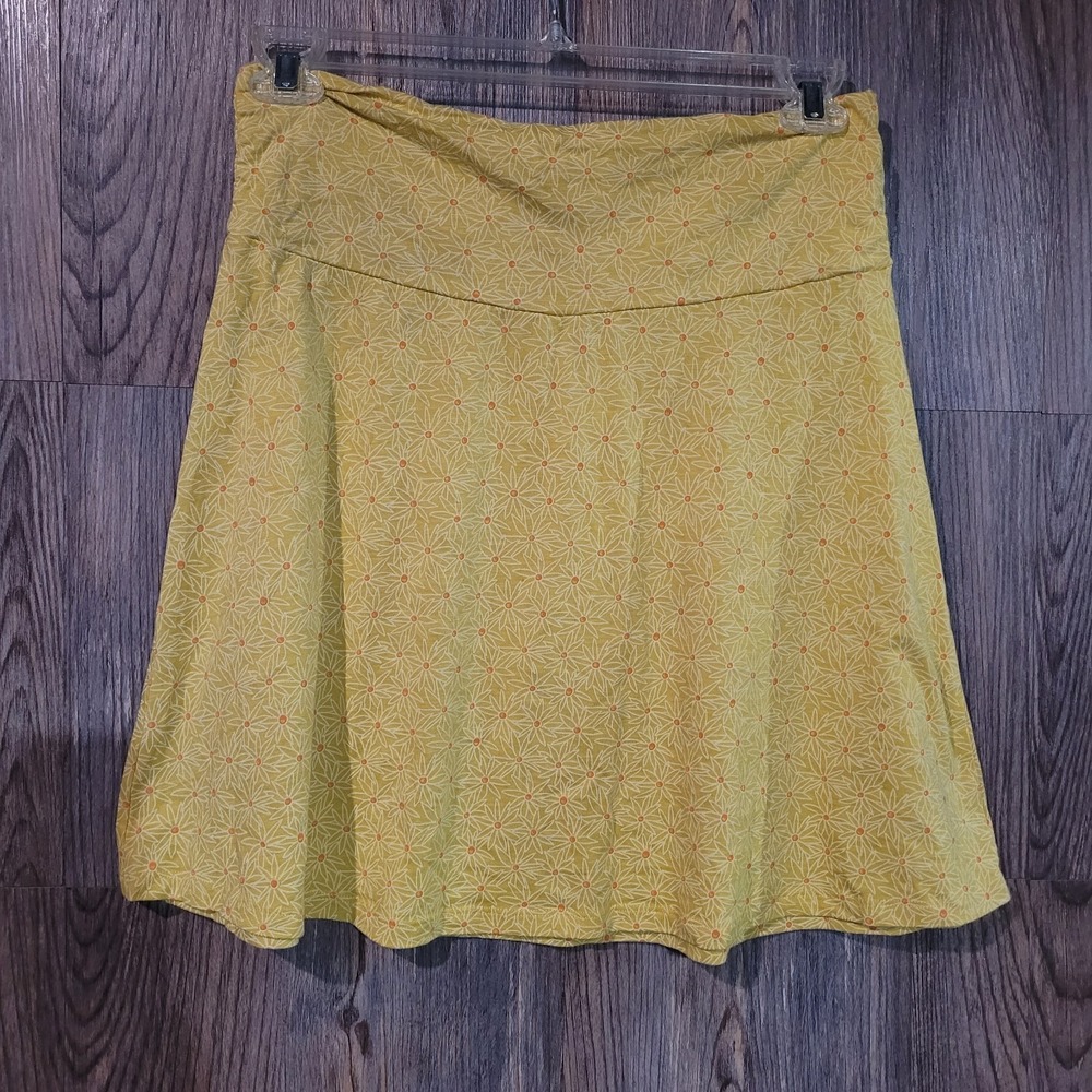 Toad & Co Chaka A-Line Skirt Size M Yellow Elastic Waist Organic Cotton Granola